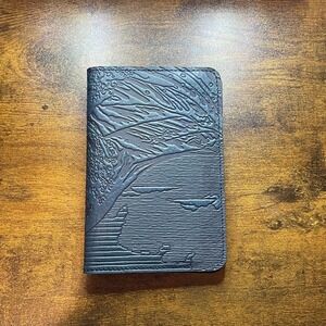 Oberon Design Navy Leather Great Wave Refillable 4"x6" Notebook Cover Hokusai
